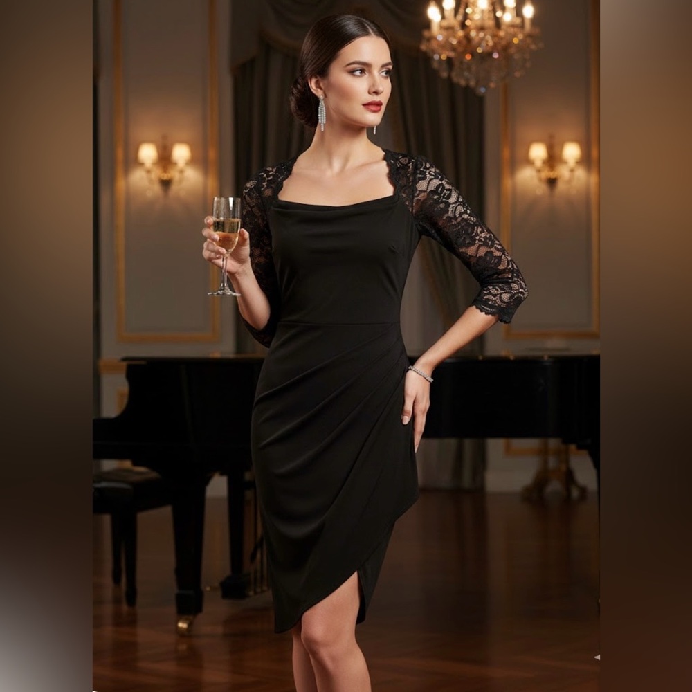 Chic Black Lace Sleeve Evening Dress